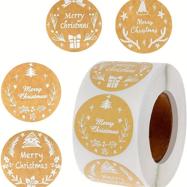 Stickers Labels Kerstetiketten Kraft Merry Christmas Kerst